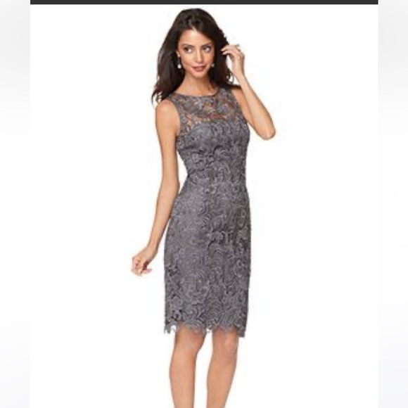 Adrianna Papell Evening Dress Gray Lace Overlay Sleeveless Lined Sheath Size 14 - Picture 1 of 4